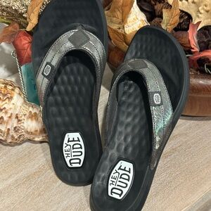 Hey Dude Black and Silver Shimmer Flip Flops